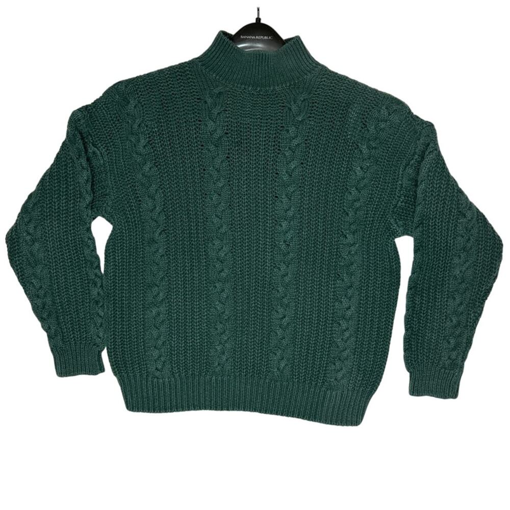 Vintage 90s Casual Corner slouchy high neck green chunky knit sweater size small